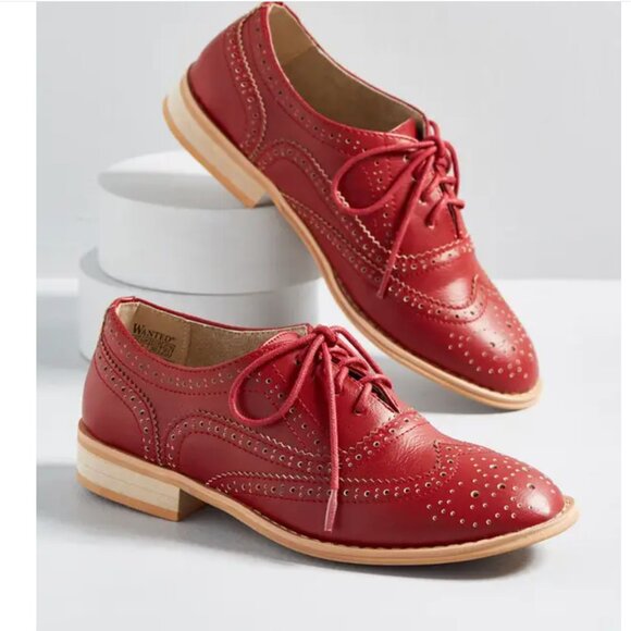Wanted Shoes Women's 8 Babe Oxford Faux Leather Red Lace Up - Picture 1 of 10